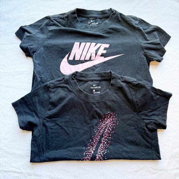 Nike Kids Black T-Shirts With Pink Logo & Graphic Designs Set of 2 size Small - Picture 1 of 8